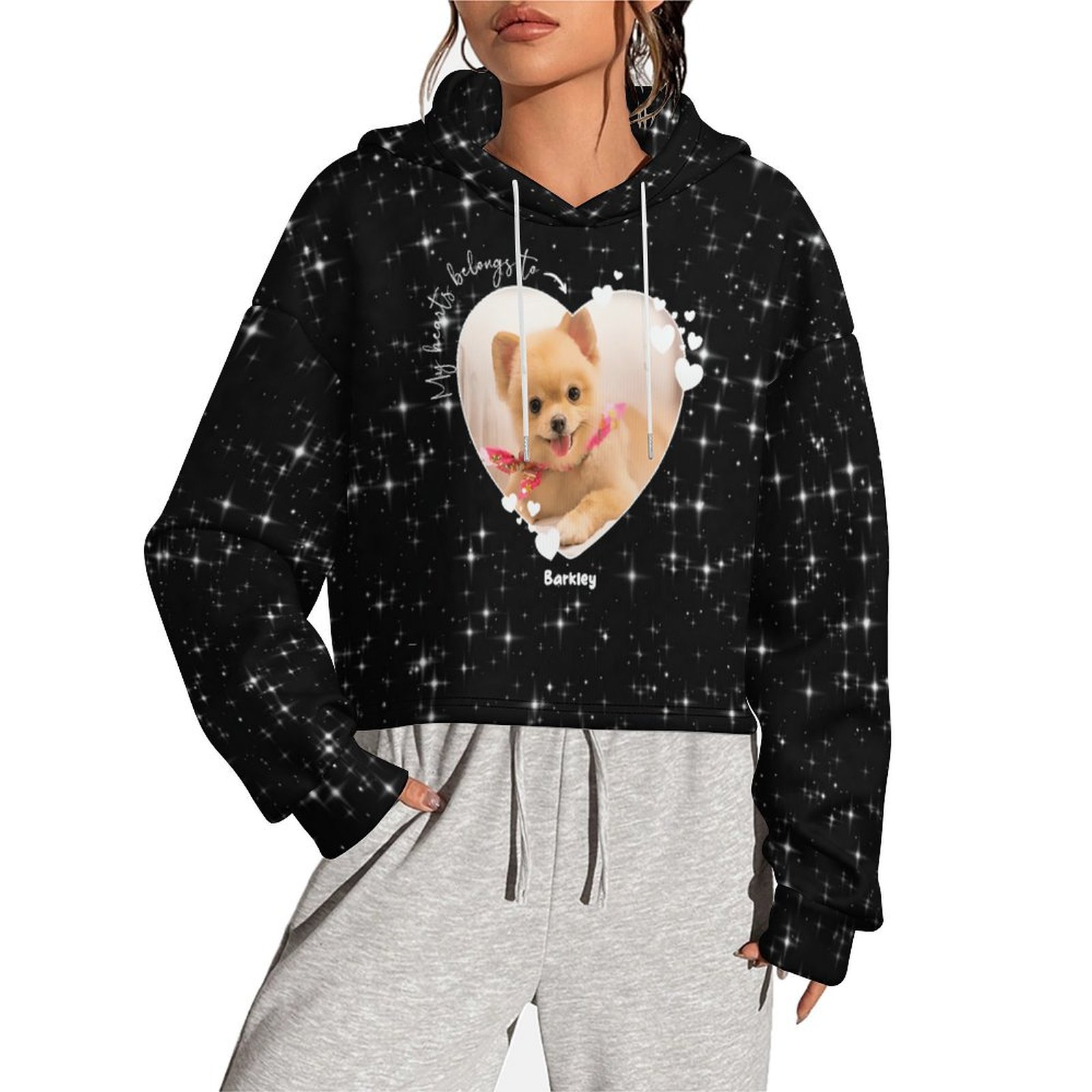 Women Camouflage Star Custom My Heart Belongs to Dog Lover Cropped Top Pet Photo Hoodie